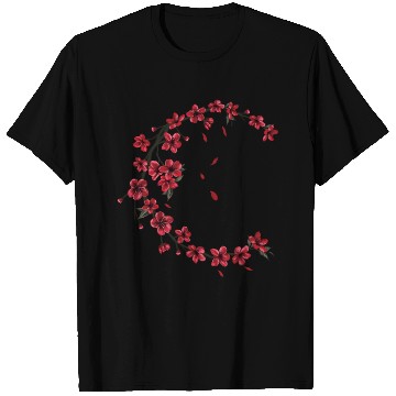 Discover Red Moon Cherry Blossom Sakura Flower Design T Shirts