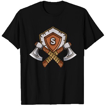 Discover Shield and Axes Emblem Fantasy Logo T Shirts