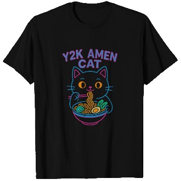 Discover Y2K Ramen Cat – Retro Neon Anime Noodle Lover Desi T Shirts