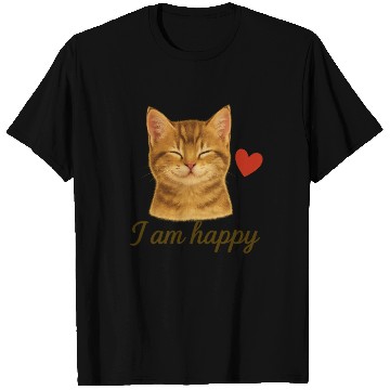 Discover I Am Happy – Cute Realistic Cat with Red Heart T Shirts