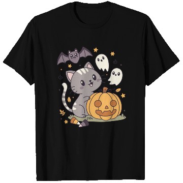 Discover Halloween Kawaii Cat Bat Pumpkin T Shirts