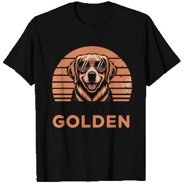 Discover Golden Retriever with Sunglasses Illustration T Shirts