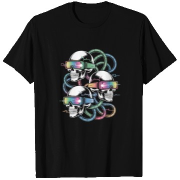 Discover VR Skeleton Head Circuit Vision Streetwear T Shirts