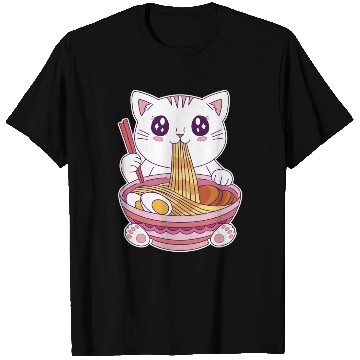 Discover Cute Kawaii Cat Eating Ramen  T Shirts