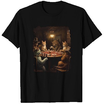 Discover Pop Art Gambling Cat Playing Poker Cards T Shirts
