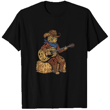 Discover Cowboy Cat Playing Guitar – Typography Art T Shirts