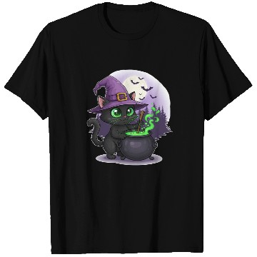 Discover Enchanting Witch Cat Under Full Moon T Shirts