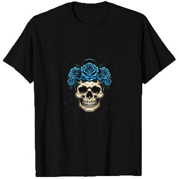 Discover Skull with Blue Rose Crown Design  T Shirts
