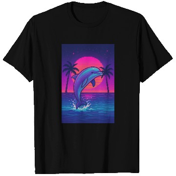 Discover Neon Dolphin Sunset Scene T Shirts