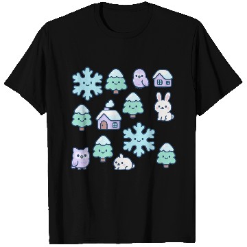 Discover Whimsical Snowy Forest and Cute Creatures Design T Shirts