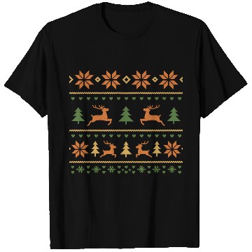 Discover Festive Winter Reindeer and Snowflake Pattern T Shirts