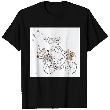 Discover Girl Riding Bicycle with Flowers Vintage  T Shirts