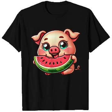 Discover Cute pig with watermelon summer vacation farmer T Shirts
