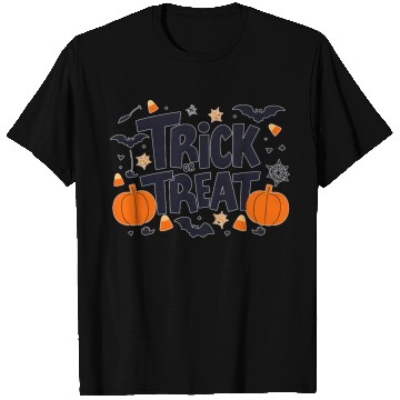 Discover Halloween Pumpkin and Bat Trick or Treat Design T Shirts