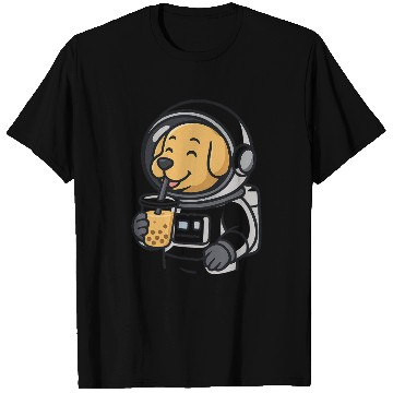 Discover Cute Dog Astronaut Drinking Bubble Tea T Shirts