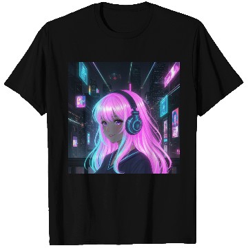 Discover Neon Cyber Girl Illustration T Shirts