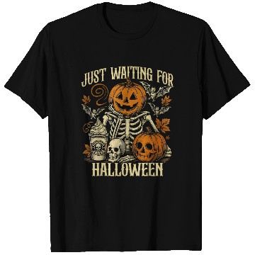 Discover Just Waiting For Halloween Skeleton Spooky Season T Shirts