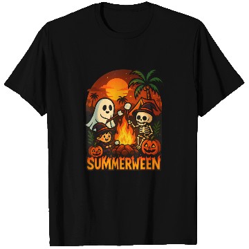 Discover Summerween Campfire Ghost Skeleton Funny Halloween T Shirts