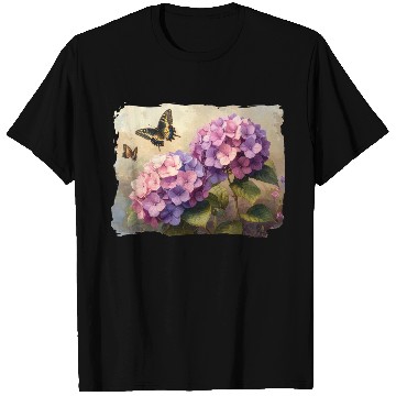 Discover Hydrangea Flowers and Butterflies Colorful Nature T Shirts