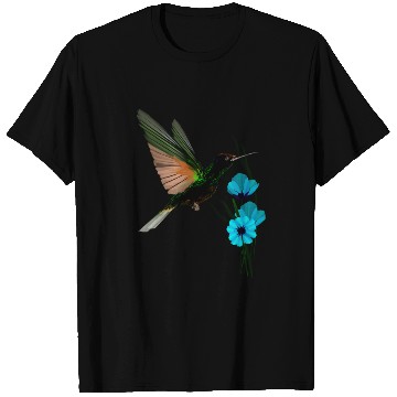 Discover Green Hummingbird-Blue Flowers T Shirts