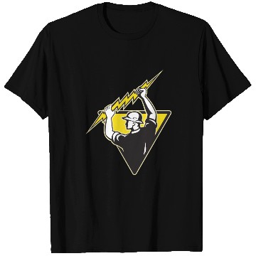 Discover electrician power lineman holding lighting bolt T Shirts