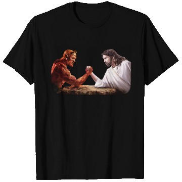 Discover God arm wrestling Satan T Shirts