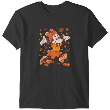 Discover Disney Minnie Mouse Strolling Through Autumn Leaves Fall T-Shirts