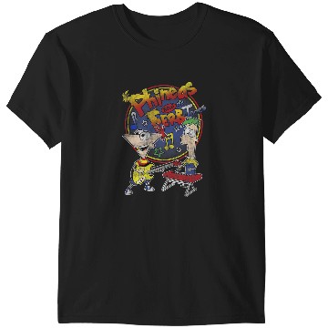 Discover Disney Phineas And Ferb-Tones Distressed Band Logo T-Shirts