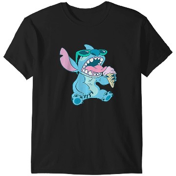 Discover Disney Lilo & Stitch Eating Ice Cream Retro Pocket Logo T-Shirts