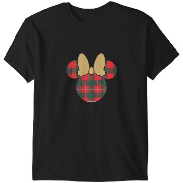 Discover Disney Minnie Mouse Icon Holiday Plaid Gold Bow T-Shirts