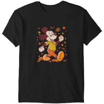 Discover Disney Mickey Mouse Strolling Through Autumn Leaves Fall T-Shirts