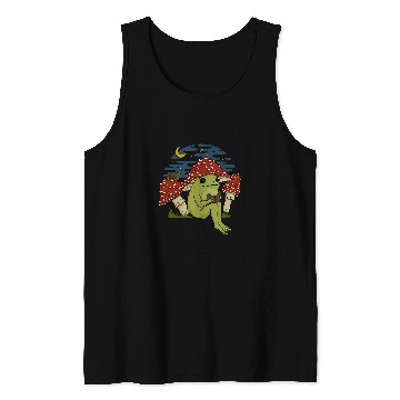 Discover Frog Mushroom Hat Reading Book Cottagecore Goblincore Tank Tops