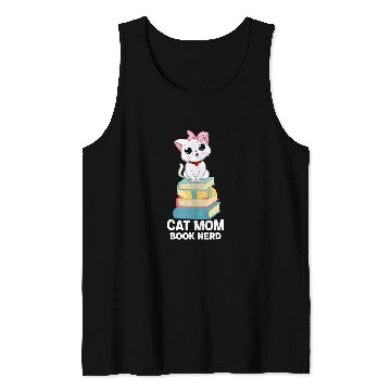 Discover Funny Cat Mom Ladies Reading Teacher Book Lover Tank Tops