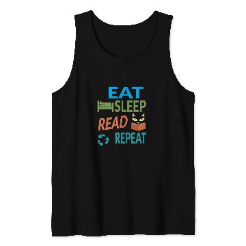 Discover Cute Kitty Cat Face Eat Sleep Read Repeat Tank Tops