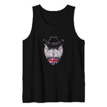 Discover Grey Dwarf Hamster in Cowboy Hat and Union Jack Bandana Tank Tops