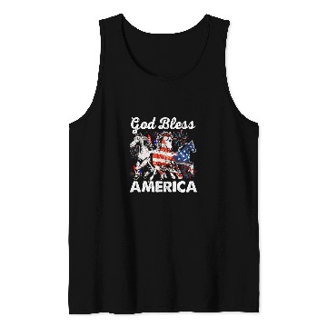 Discover Christian Independence Day God Bless America Patriotic Horse Lover Christ Tank Tops