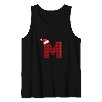 Discover Christmas Plaid Initial Letter M Monogram Santa Hat Graphic Tank Tops