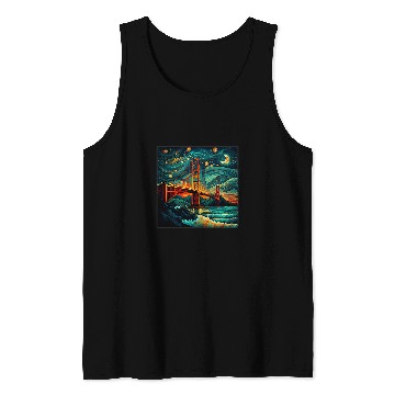 Discover Surrealism Starry Night Golden Gate Bridge Tank Tops