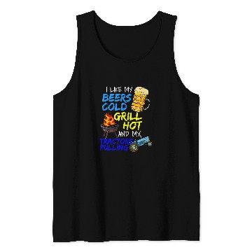 Discover Tractor driving Beer Lover Grillmaster Meat Grilling BBQ Tractor Pulling Tank Tops