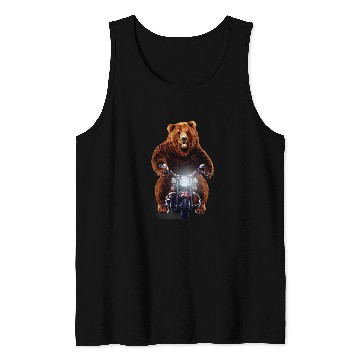 Discover Funny Bear Biker Grizzly Bear Riding Motorcycle Cute Bears Tank Tops