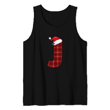 Discover Christmas Plaid Initial Letter J Monogram Santa Hat Graphic Tank Tops