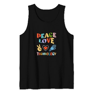 Discover Peace Love Technology Retro Groovy Computer School Teacher Tank Tops