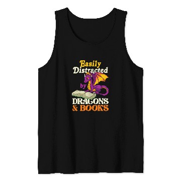 Discover Fantasy Creature Librarian Funny Book Reading Book Dragon 21 Tank Tops
