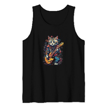 Discover Funny Guitar Electric Guitar Rock Music Maneki Neko Cat Tank Tops