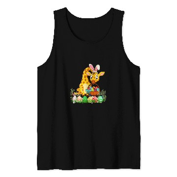 Discover Happy Easter Bunny Giraffe Holding Easter Egg Basket Tank Tops