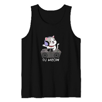 Discover Funny Techno Rave Cat Hause Music DJ MEOW Cat Deejay Kitty Tank Tops
