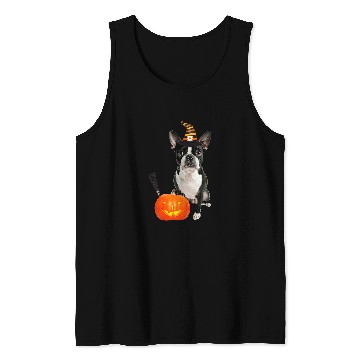 Discover Boston Terrier Pet Witch Hat Halloween Dog Costume Tank Tops