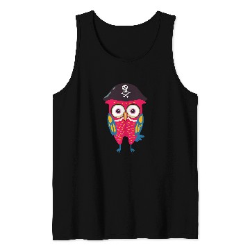 Discover Colorful Cute Owl Funny Pirate hat Tank Tops