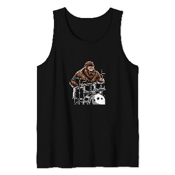 Discover Funny Drummer Retro bigfoots Sasquatch Playing Drums 2Music Band Drummer Tank Tops
