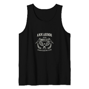 Discover Sport Tennis Retro 70s Tennis Summer Camp Ann Arbor Michigan Mens Tank Tops